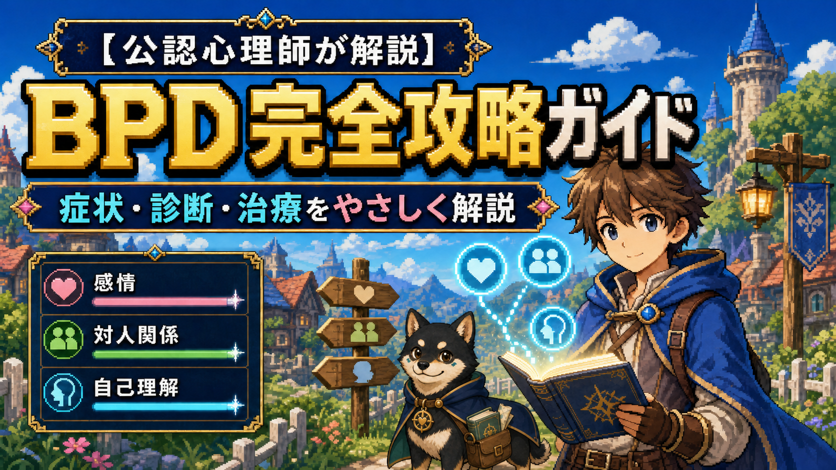 BPDの感情・対人関係・自己理解を解説するRPG風アイキャッチ